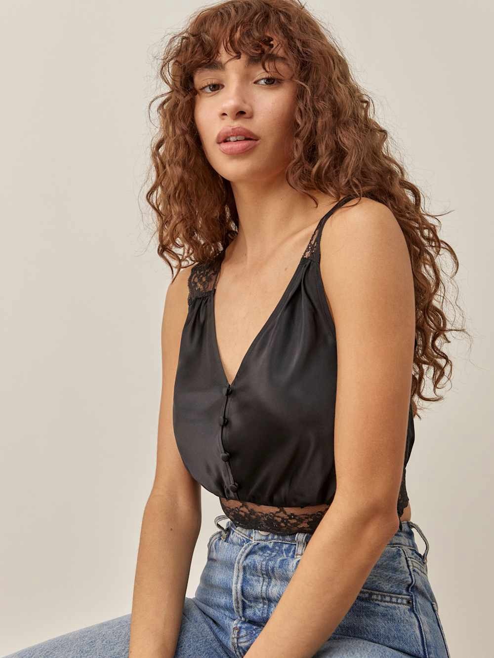 Reformation 100% Silk Axton Top Sz 6 Black - Picture 7 of 8